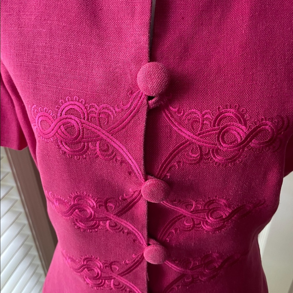 Sante Fe Linen Suit | Embroidered Jacket & Skirt | Fully Lined | Fuchsia